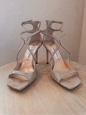Jimmy Choo Azia 95 Honey Crystal Hotfix Cage Sandal - EU 39.5 - NIB - $2,495